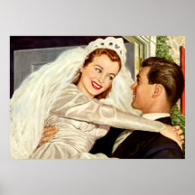 Vintage Wedding Bride and Groom, Happy Newlyweds Posters