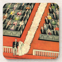 Vintage Wedding Ceremony, Bride Groom Newlyweds Beverage Coasters