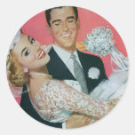 Vintage Wedding, Groom Carrying Bride, Newlyweds Round Sticker