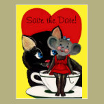 Vintage Wedding Save the Date! Cat Mouse Red Heart postcards