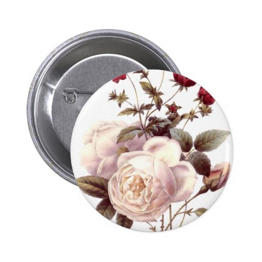 Vintage White Rose Bouquet Button