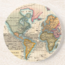 Vintage World Map Beverage Coasters
