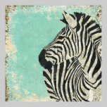 Vintage Zebra Blue Art Poster posters