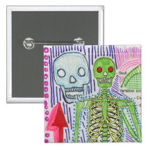 violent neon square badge pinback button