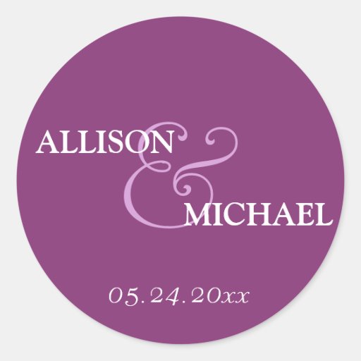 Violet purple custom ampersand wedding favour labe stickers