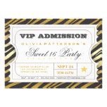 VIP Ticket Zebra Glam Sweet 16 Birthday Party Card