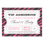 VIP Ticket Zebra Glam Sweet 16 Birthday Party Custom Invitation