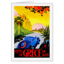 Visit Greece ~ Vintage Automobile Travel Ad Greeting Card