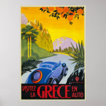 Visitez La Grece En Auto Retro Holiday Poster