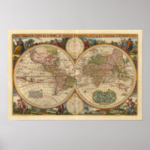 Visscher Nicolaas World Map 1670 Reproduction Posters