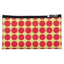 Vivid polka dots, yellow and red cosmetic bag