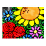 Vivid Sunflower & Roses Watercolor Garden Postcard