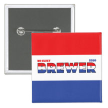 Vote Brewer 2010 Elections Red White and Blue Pinback Button