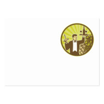 Waiter Serving Wine Grapes Barrel Retro Business Card