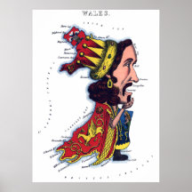 Wales Caricature Map Poster