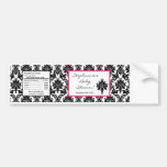 Water Bottle Label Hot Pink Black Damask Bumper Stickers