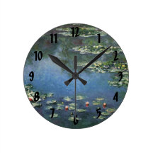 Water Lilies, Monet, Vintage Impressionism Flowers Wall Clocks