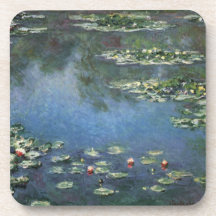 Water Lilies, Monet, Vintage Impressionism Flowers Beverage Coasters