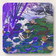Water Lily Blue Beverage Coaster