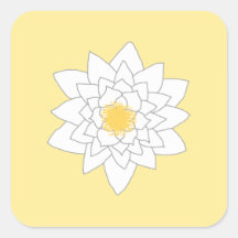 Water Lily Flower. White and Yellow. Style 2. Square Sticker