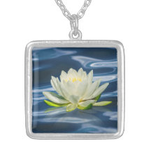 Water Lily Reflected on Blue Water Necklace