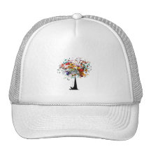 Watercolor colourful tree n butterfly.png mesh hat