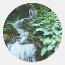 Waterfall and Hostas Round Sticker
