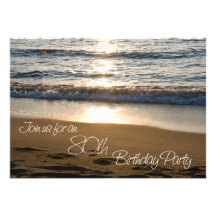Wave at Sunset 80th Birthday Party Invitation Card