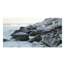 Waves Hitting Large Rocks on the Shore Personalized Photo Card