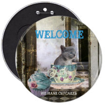 We Have Cupcakes Door Sign kitten button