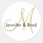 Wedding Bride Groom Green Brown Monogram Sticker