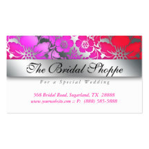 Wedding Business Card Damask Floral Silver Pink Re