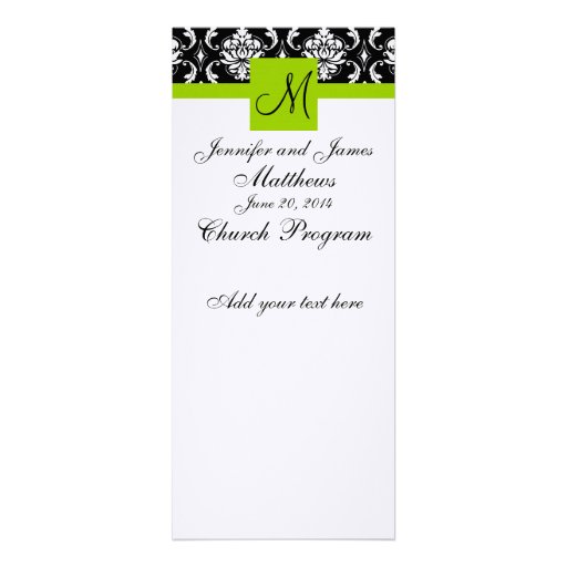 Wedding Church Program Monogram Damask Green Personalized Announcements