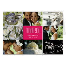 Wedding Collage Thank You Card - Fuchsia