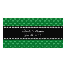 Wedding favors green hearts customized photo card