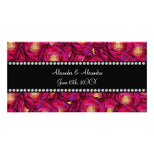 Wedding favors Maroon pink roses Personalized Photo Card
