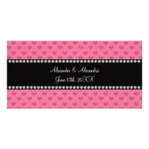 Wedding favors pink hearts customized photo card