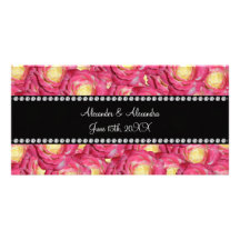 Wedding favors Pink roses Custom Photo Card
