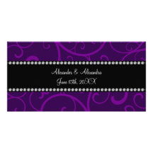 Wedding favors purple swirls picture card