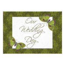 Wedding Flat Invitation Butterfly Brocade green