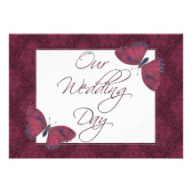 Wedding Flat Invitation Butterfly Brocade red