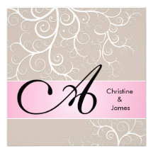 Wedding floral monogram names invitation
