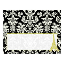 Wedding in Paris Black Damask Writable Place Card Postcard
