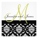 Wedding Invitation Monogram Names Green Damask