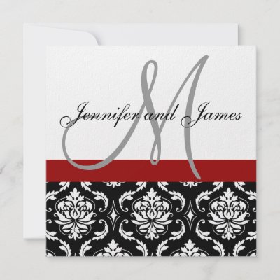 Wedding Invitation Monogram Names Hot Red Damask by monogramgallery