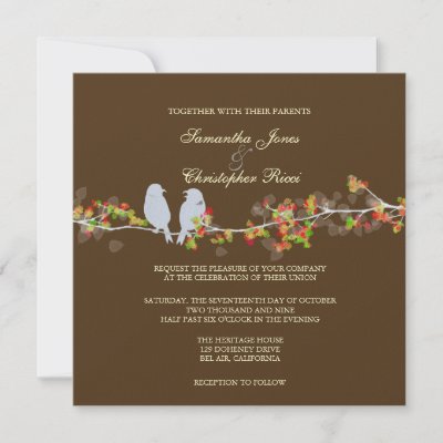 Wedding Invitations love birds colourful blossoms by custom stationery