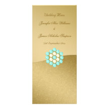 Wedding Menu in Shaded Gold, Pearls & Turquoise Rack Card