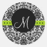 Wedding Monogram Floral Damask Sticker Green