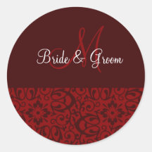 Wedding Monogram In Dark Red Sticker