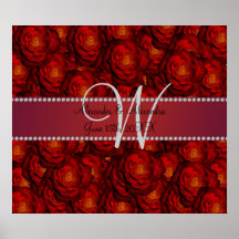 Wedding monogram red roses posters